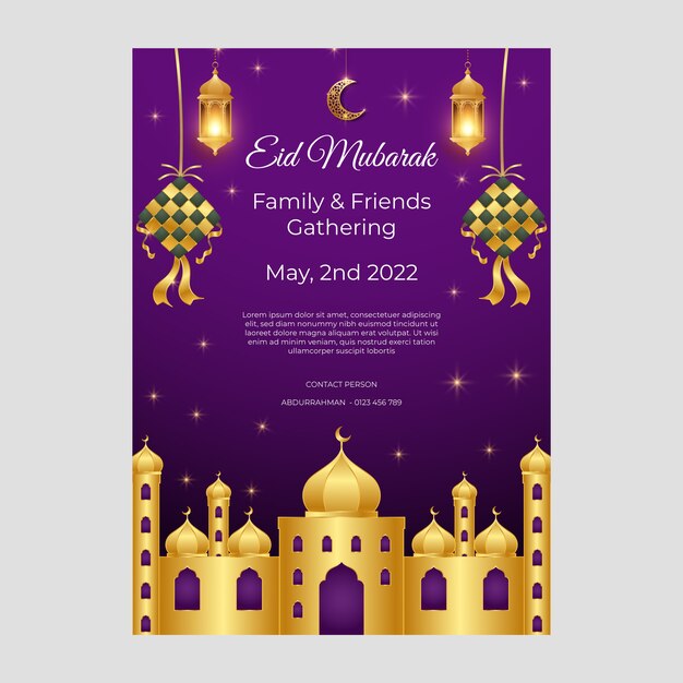 Realistic eid al-fitr vertical poster template