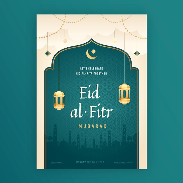 Free vector realistic eid al-fitr vertical poster template