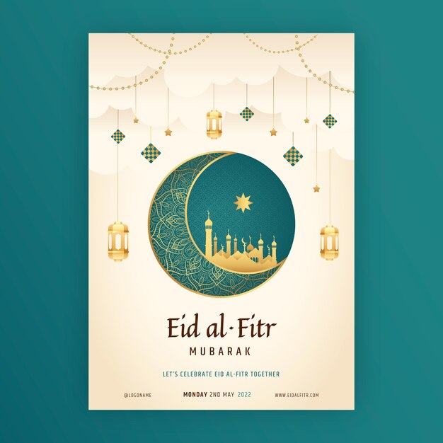 Realistic eid al-fitr vertical poster template