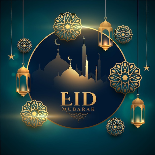 Realistic eid mubarak islamic greeting design