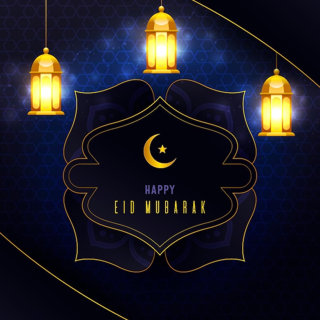 Realistic eid mubarak with lanterns