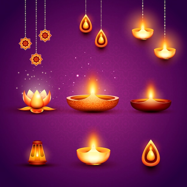 Realistic elements collection for diwali festival celebration