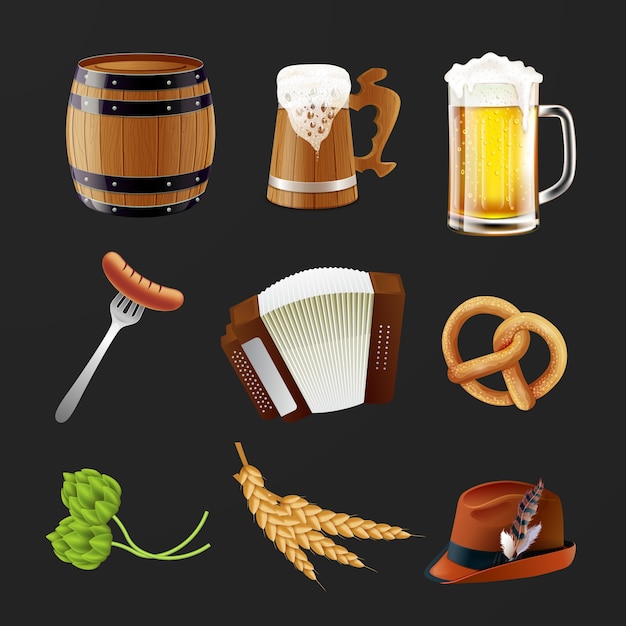 Free Vector realistic elements collection for oktoberfest beer festival celebration