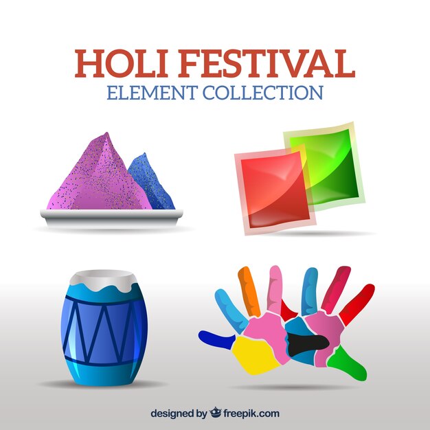 Realistic elements for holi festival