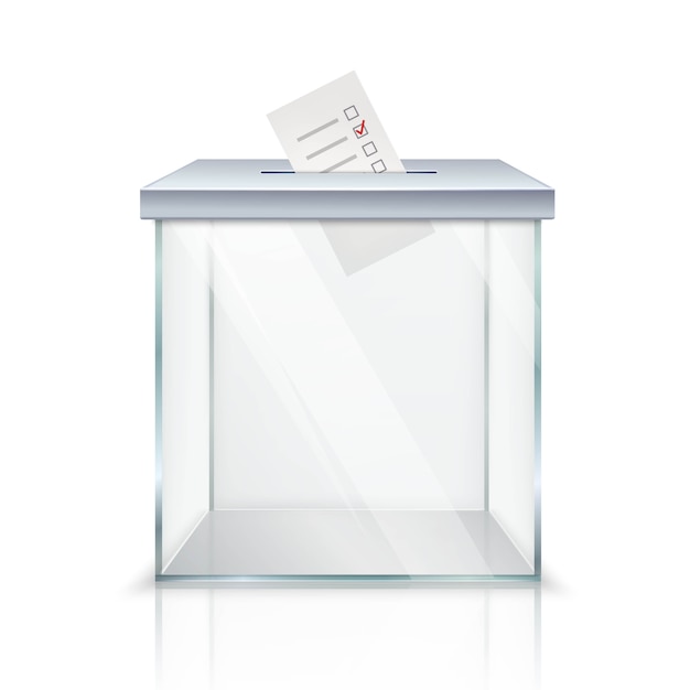 Free Vector realistic empty transparent ballot box with marked ballot in hole 