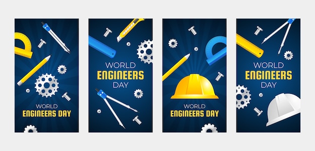 Free vector realistic engineers day instagram stories collection