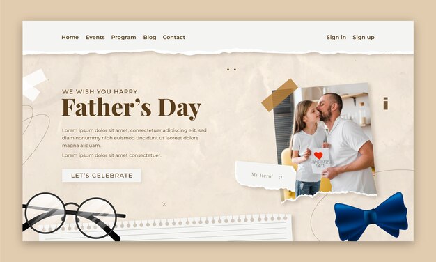 Realistic father's day landing page template