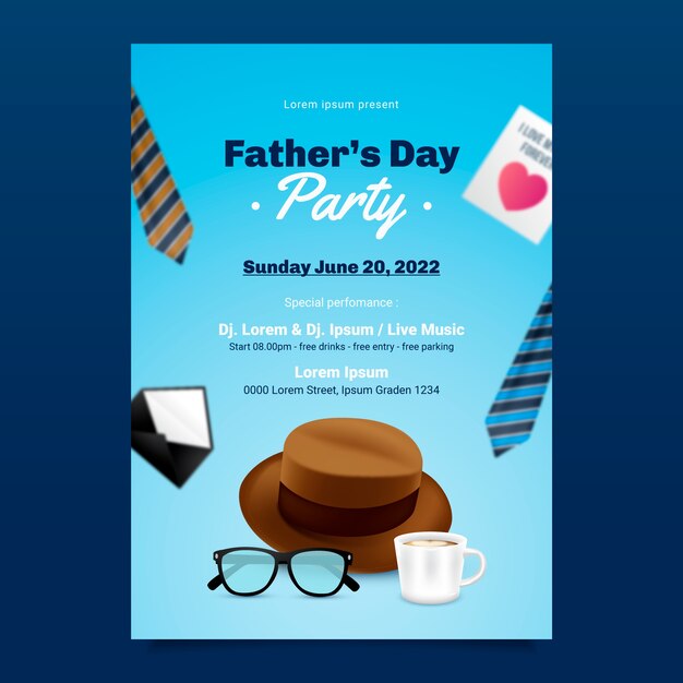 Realistic father's day vertical flyer template