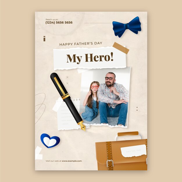 Realistic father's day vertical poster template