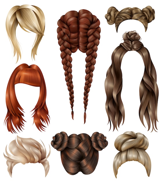 Free vector realistic female hairstyles set