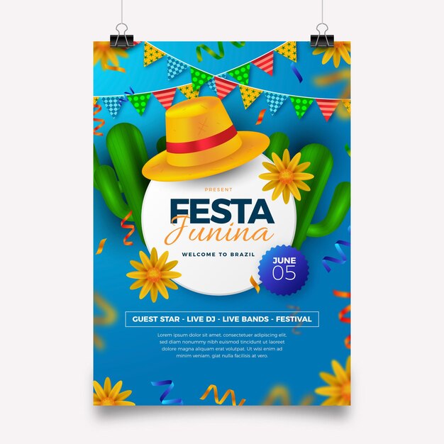 Realistic festa junina vertical poster template