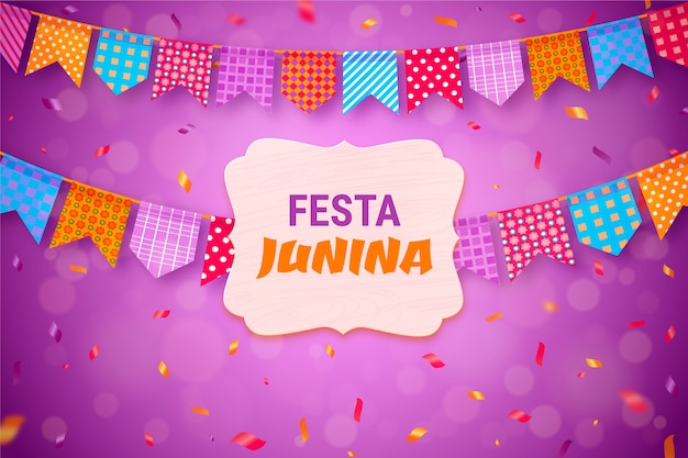 Realistic festas juninas background with confetti