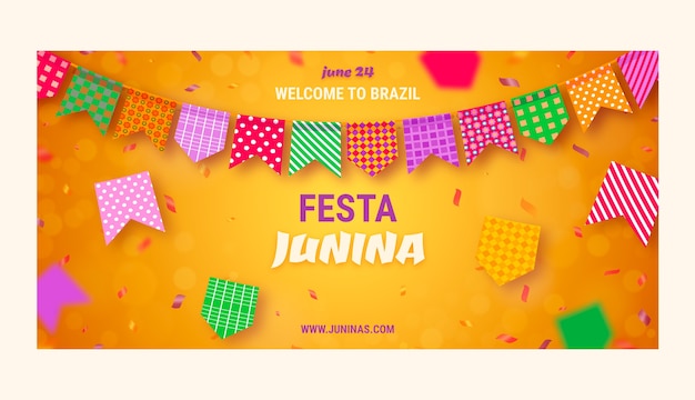 Realistic festas juninas banner with decoration