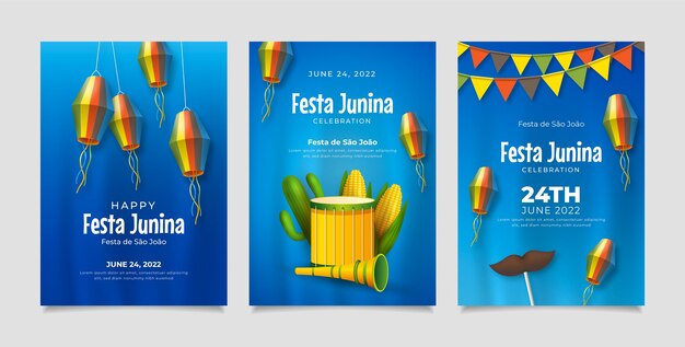 Realistic festas juninas cards collection