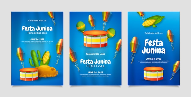 Realistic festas juninas cards collection