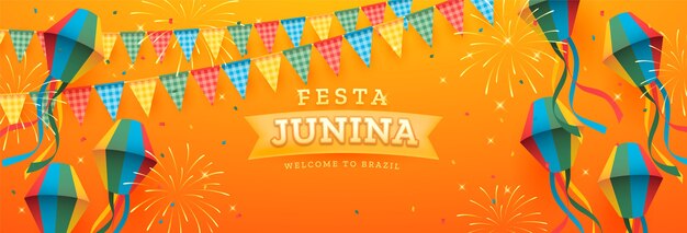 Realistic festas juninas horizontal banner template