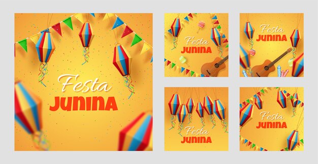 Realistic festas juninas instagram posts collection