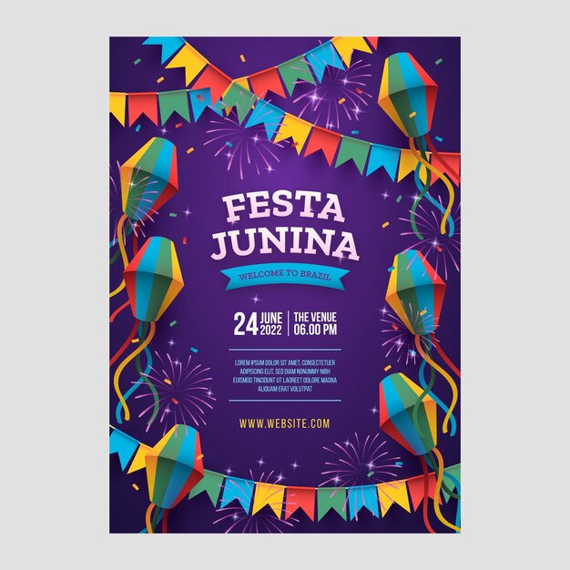 Realistic festas juninas poster template