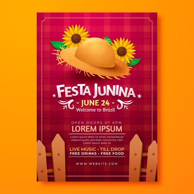 Realistic festas juninas vertical poster template