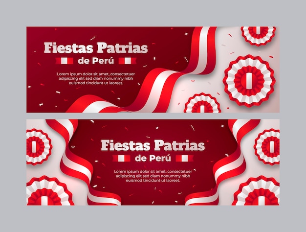 Realistic fiestas patrias horizontal banners set with rosettes