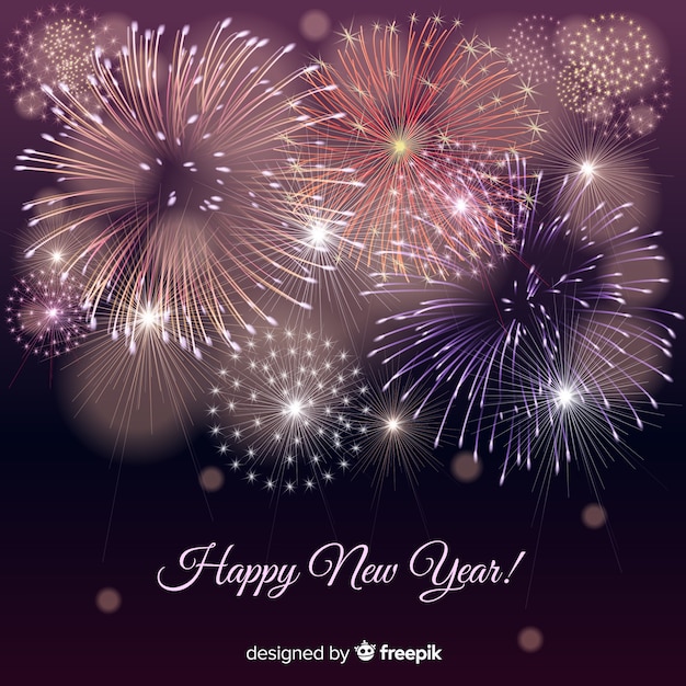 Free vector realistic fireworks new year background