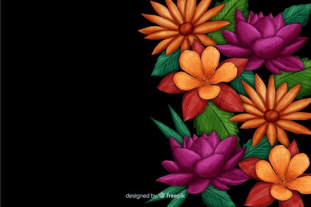 Realistic flowers on a dark background