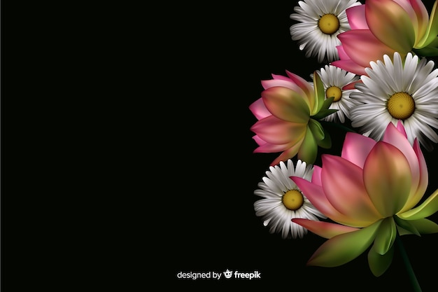 Realistic flowers on a dark background