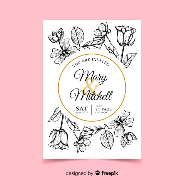 Free vector realistic flowers wedding invitation