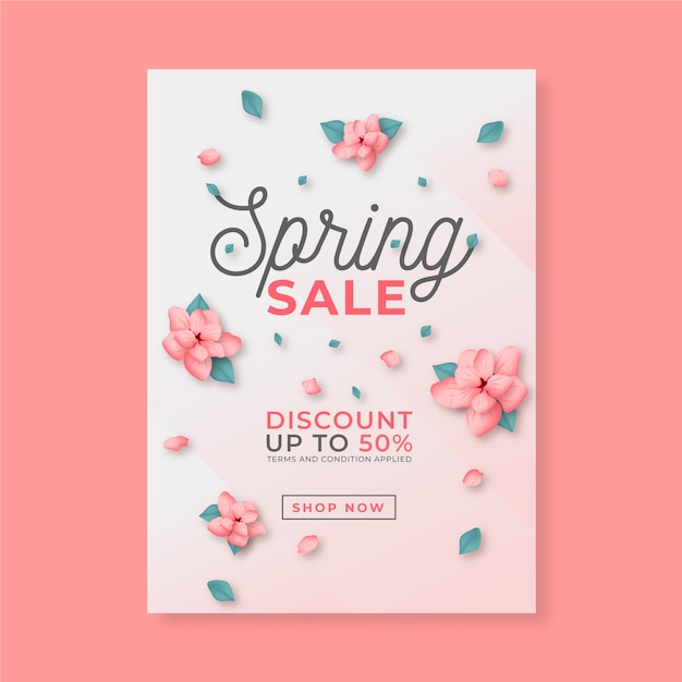 Realistic flyer for spring sale with flowers