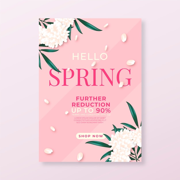 Free vector realistic flyer template for spring sale with flowers