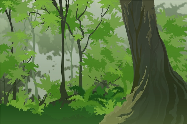 Realistic forest landscape with big tree