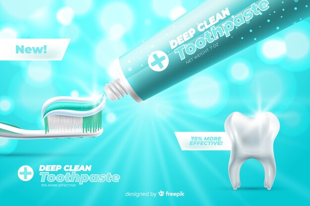 Realistic fresh toothpaste poster ad