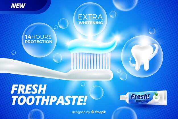 Realistic fresh toothpaste poster ad