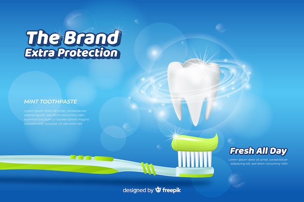 Realistic fresh toothpaste poster ad