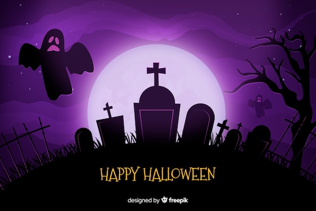 Realistic full moon and cemetery halloween background