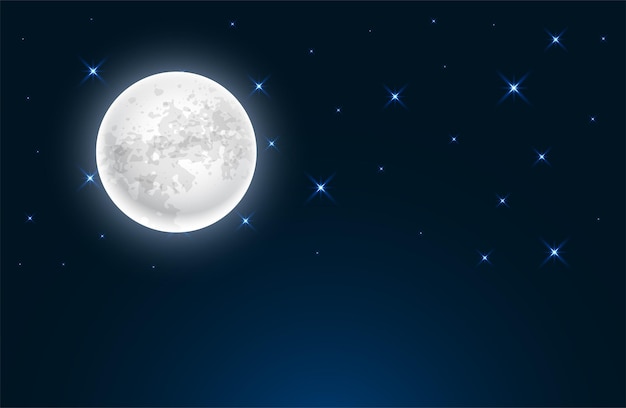 Free vector realistic full moon and star nighttime background design