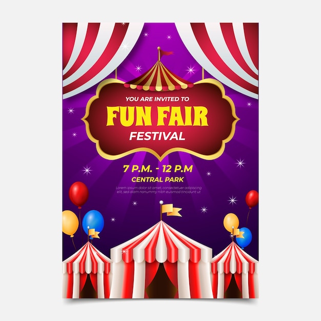 Realistic fun fair invitation template