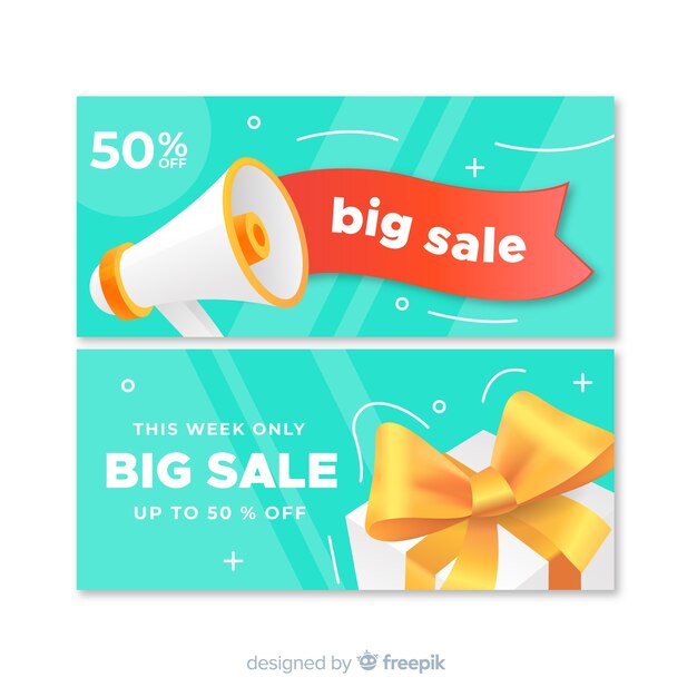 Realistic geometric sale banner collection