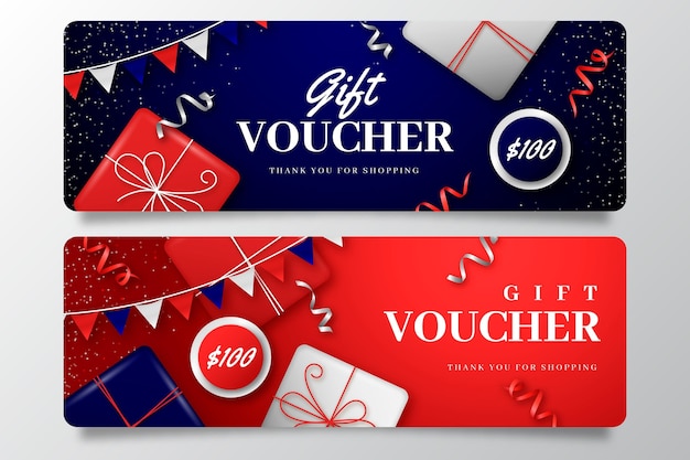 Realistic gift voucher banners