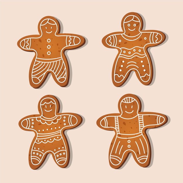 Realistic gingerbread man cookie collection