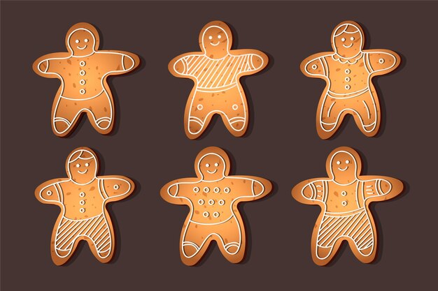 Realistic gingerbread man cookie collection