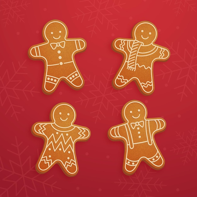 Realistic gingerbread man cookie collection