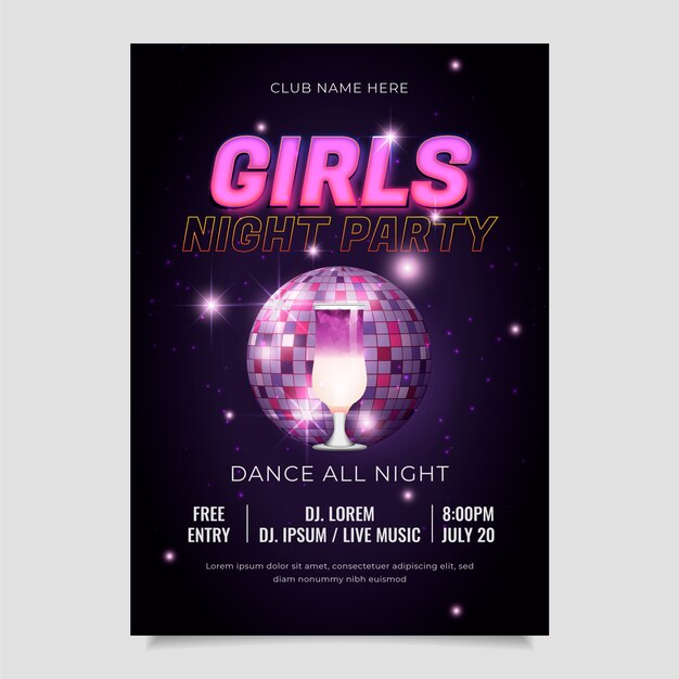 Realistic girls night party poster with globe