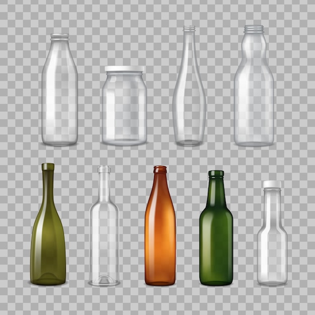 Free vector realistic glass bottles transparent set