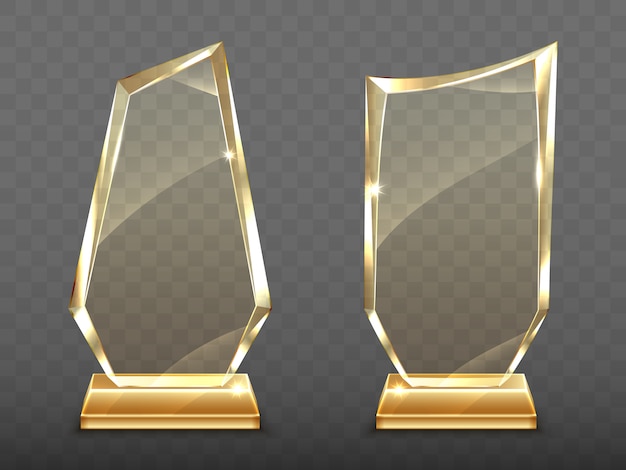   realistic glass trophy awards on gold base