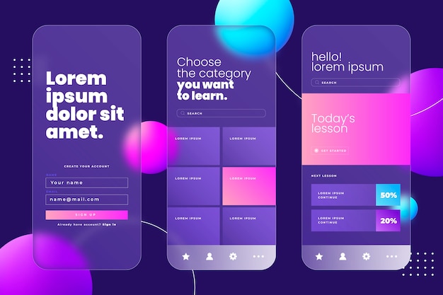 Realistic glassmorphism mobile app template