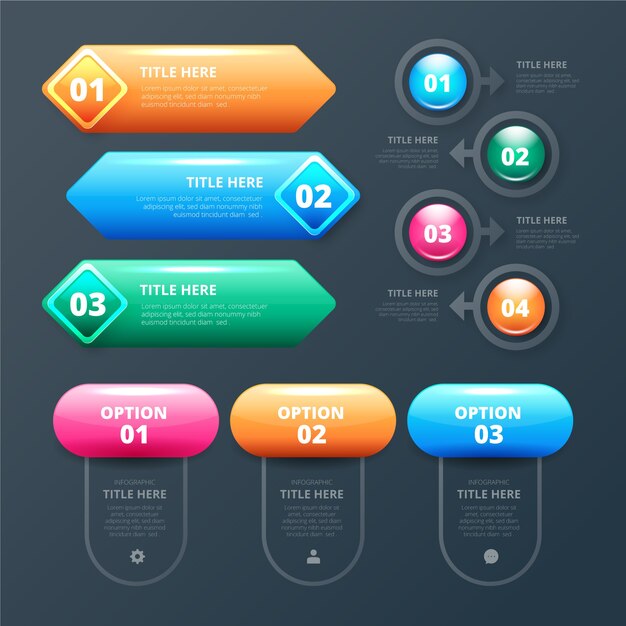 Realistic glossy infographic element collection