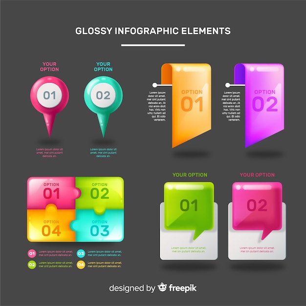 Realistic glossy plastic infographic elements