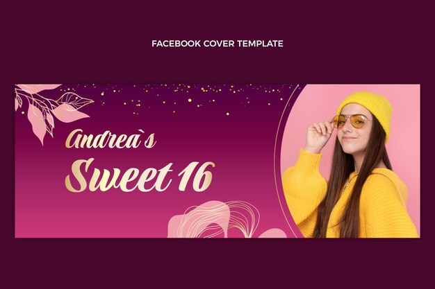 Realistic gold glitter sweet 16 facebook cover