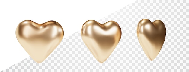 Free vector realistic gold heart isolated 3d golden glittering heart shape vector object forvalentine's day love concept